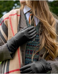 DENTS - Sophie Leather Gloves with Fur Cuffs Wool Lined