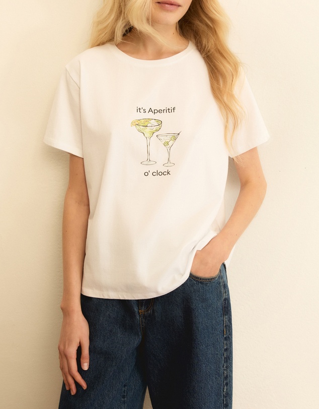 Emme - Wool White Graphic Cotton T-Shirt & Tote Set