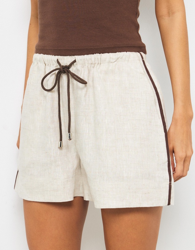 AERE - Belle Contrast Drawstring Linen Shorts