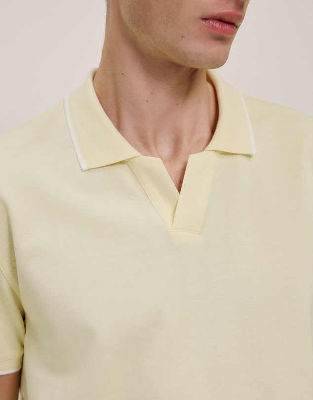 Trenery - Mercerised Cotton Pique Polo in Lemonade
