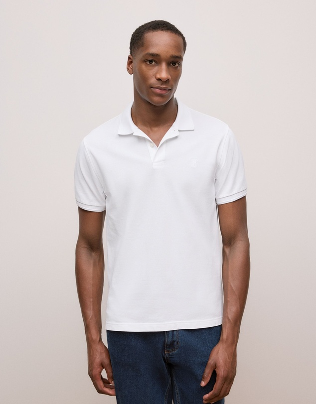 Trenery - Pique Monogram Short Sleeve Polo in White