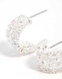 Lovisa - Silver Plated Cubic Zirconia Marquise Center Strap Hoop Earrings
