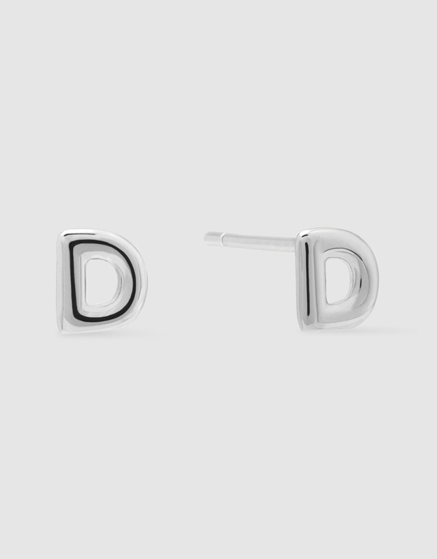 Wanderlust + Co - Alphabet Bubble Silver Stud Earrings - Letter D