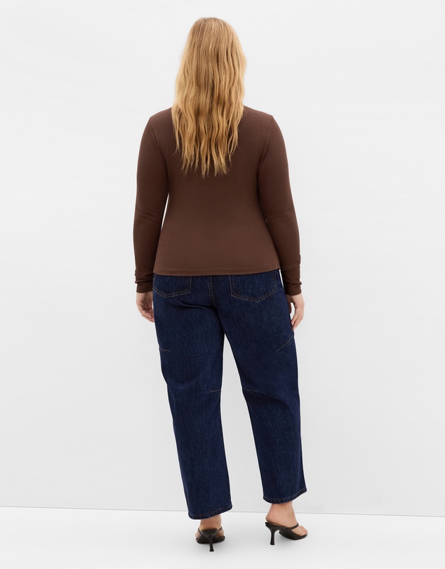 City Chic - Plus size Button Through Knit Top - chocolate