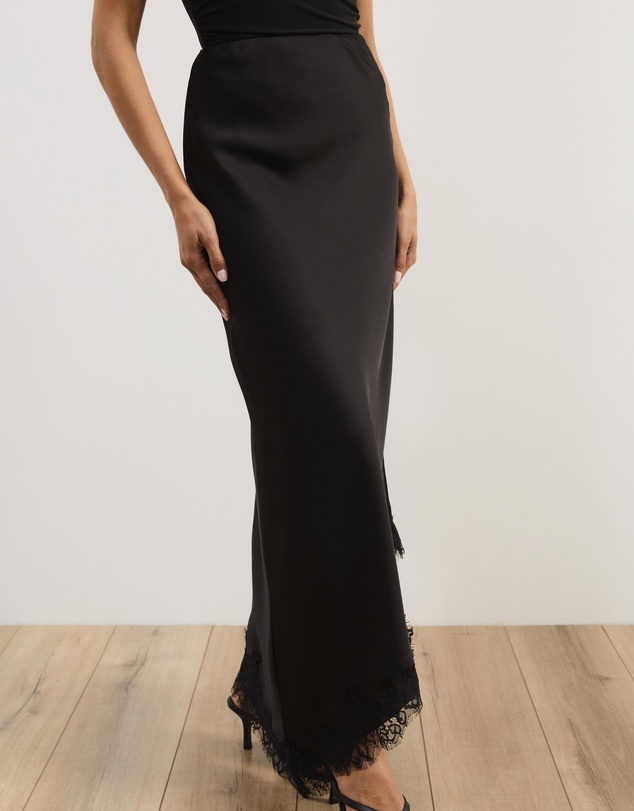 Atmos&Here - Leoni Asymmetric Lace Satin Skirt