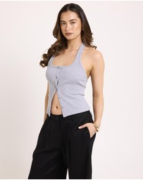 Subtitled - Saga Rib Button Halter Tank