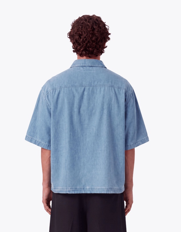Zanerobe - Overlap Denim Crop Shirt Mid Blue