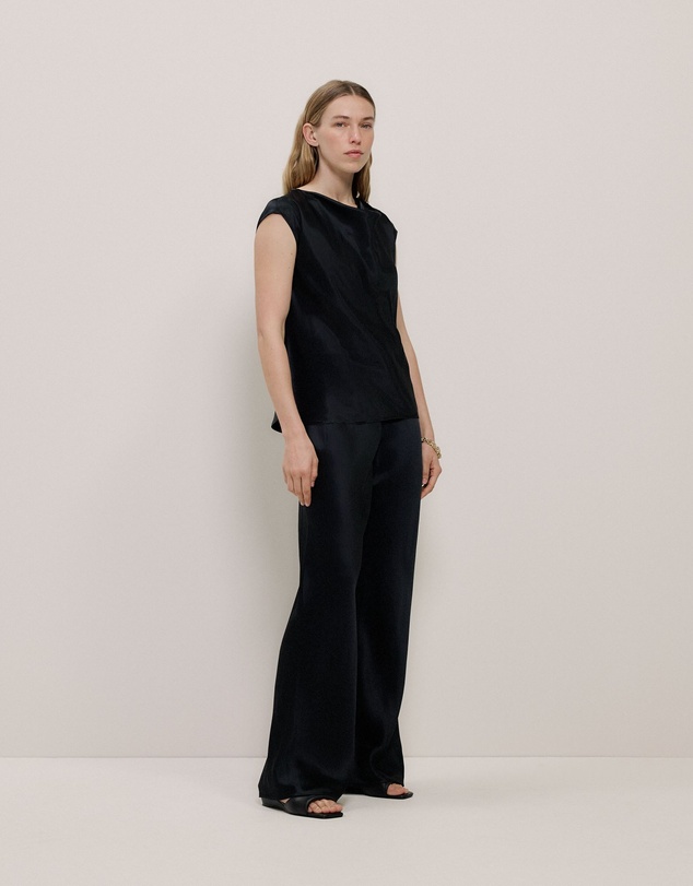 Trenery - Satin Cowl Neck Blouse in Black