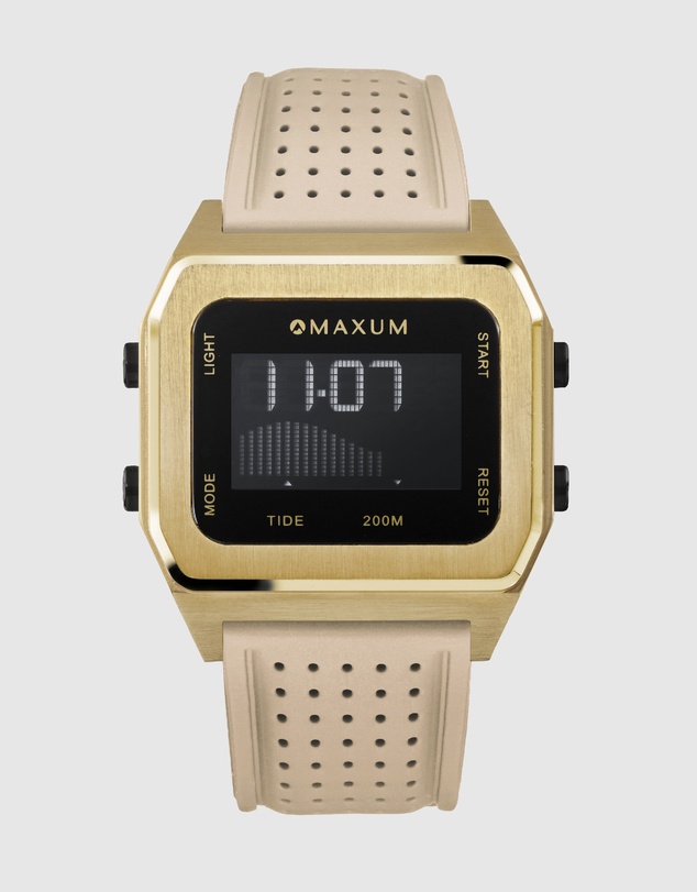 Maxum - Raglan Tide Watch – Gold Case, Black Dial & Beige Silicone Strap