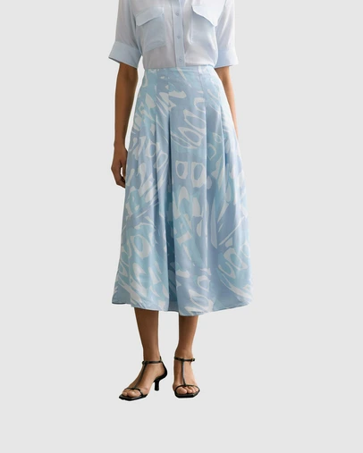 Trenery - Draped Twill Butterfly Print Pleat Detail Skirt