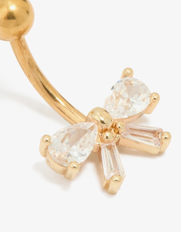 Lovisa - Gold Plated Titanium Cubic Zirconia Pear Bow Belly Bar