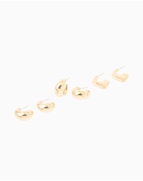 Lovisa - Gold Mixed Teardrop Hoop Earrings 3-Pack