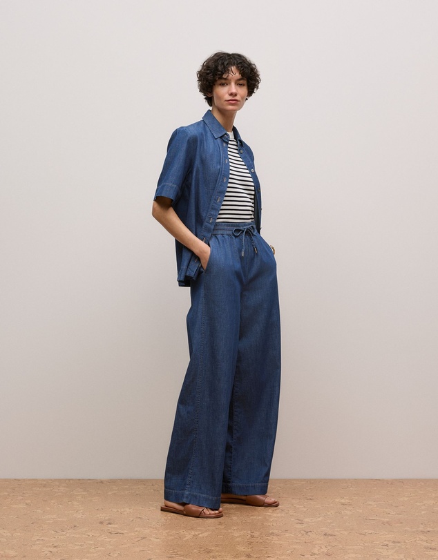 Trenery - Soft Denim Drawcord Pant in Mid Blue