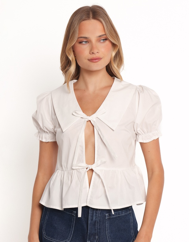 Petal & Pup - Cypressa Tie Front Top - White