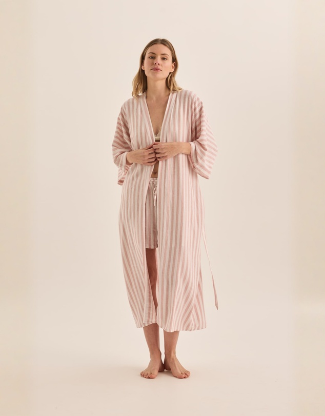 Gingerlilly - Sunny Pink Stripe Linen Robe