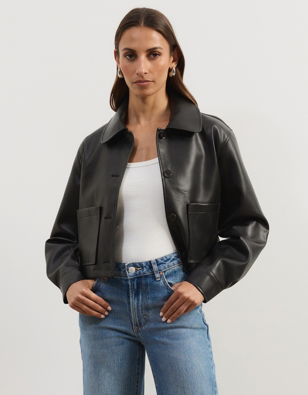 Atmos&Here - Annalise Leather Look Cropped Shacket
