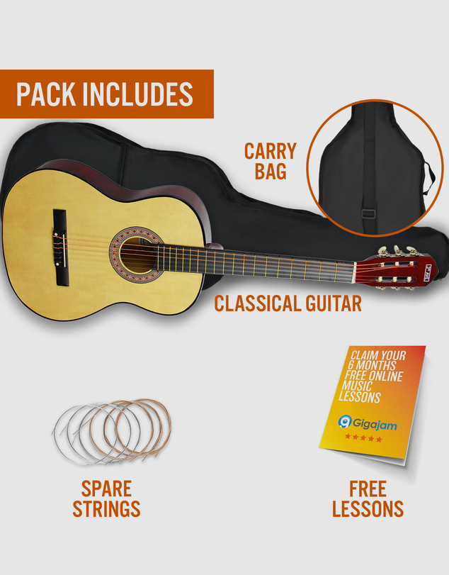 iWorld - 3rd Avenue Full Size Classical Guitar Pack - Natural