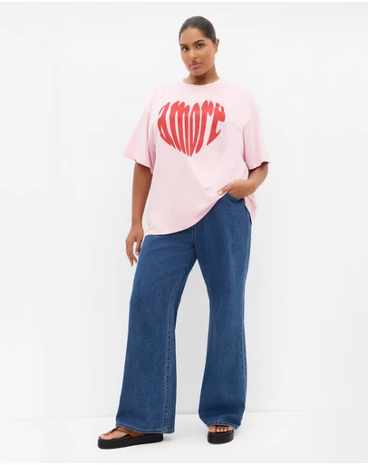 City Chic - Plus size Laid Back Amore Tee - pink