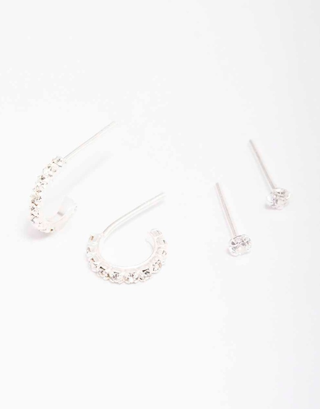 Lovisa - Sterling Silver Cubic Zirconia Stud & Hoop Earring Pack