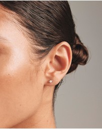 Michael Hill - Three Stone Cultured Freshwater Pearl and Diamond Stud Earrings in 10kt Yellow Gold