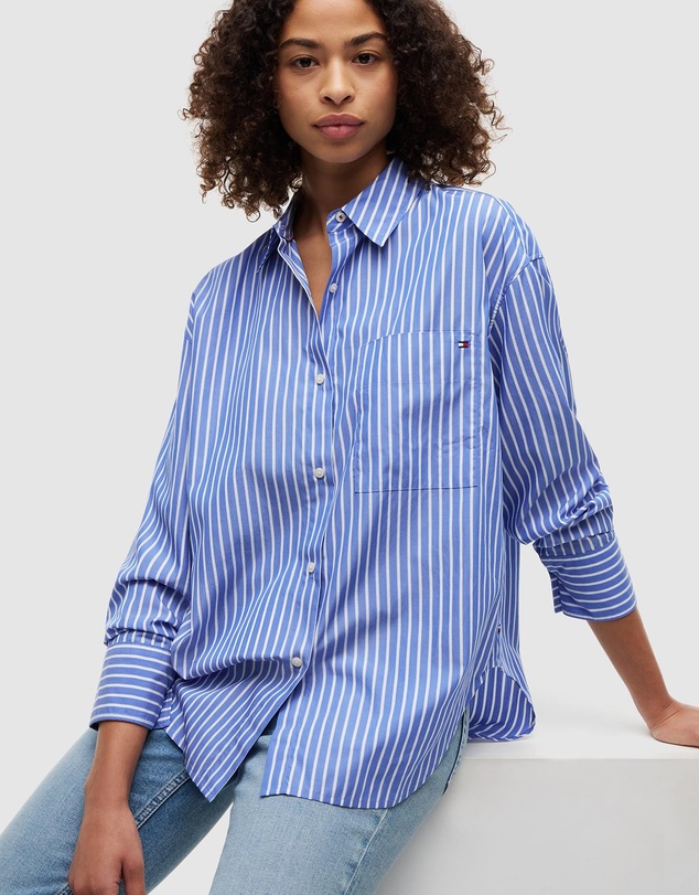 Tommy Hilfiger - Modern Poplin Blue Stripe Long Sleeve Shirt