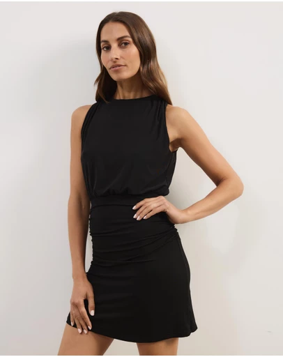 Atmos&Here - Palma Mesh And Jersey Cowl Neck Mini Dress