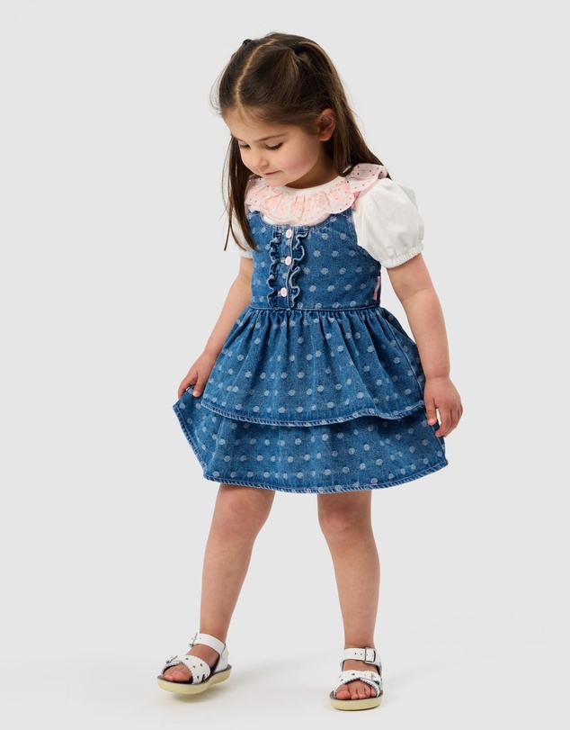 Goldie + Ace - Lightweight Denim Elastic Strap Pinafore Dress - ICONIC EXCLUSIVE - Babies-Kids