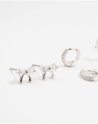 Lovisa - Silver Cubic Zirconia Bow Stud & Hoop Earrings 3-Pack
