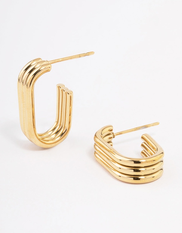 Lovisa - Waterproof Gold Plated Stainless Steel Trio Oval Huggie Earrings