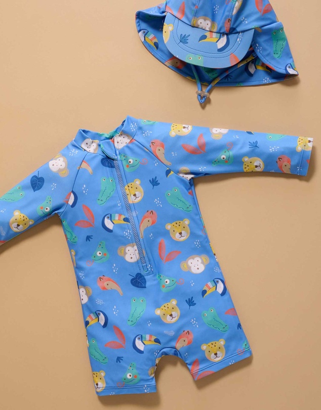 Purebaby - Printed Long Sleeve Sunsuit- Kids-Babies