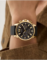 GUESS - Guess Men's Black Gold Tone 44mm Multi-function Watch
