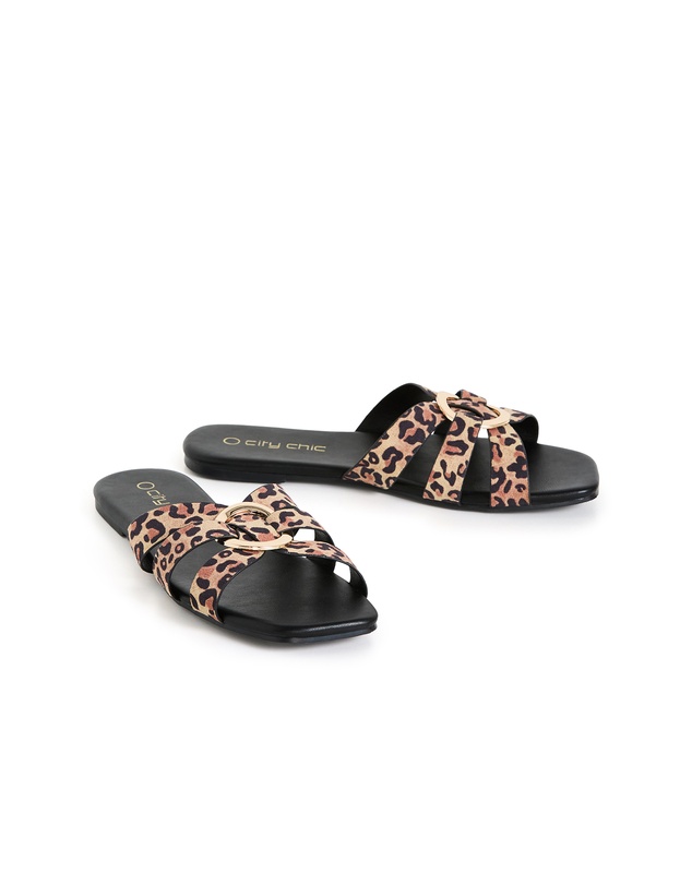 City Chic - WIDE FIT Jacey Leopard Print Slide