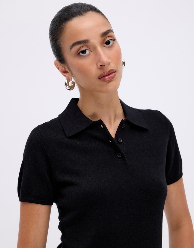 Revibe - Repaired Minima Esenciales Arlen Silk Blend Polo Knit Top - AU 12