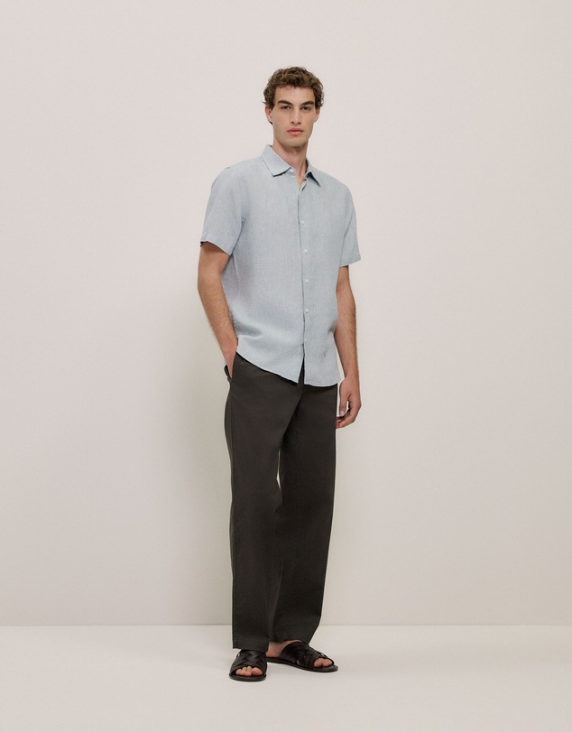 Trenery - Yarn Dyed Linen Short Sleeve Shirt in Sage Green