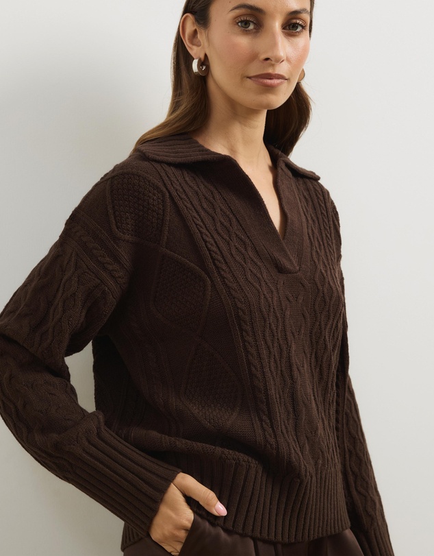 Atmos&Here - Faye Cable Knit Pullover With Collar