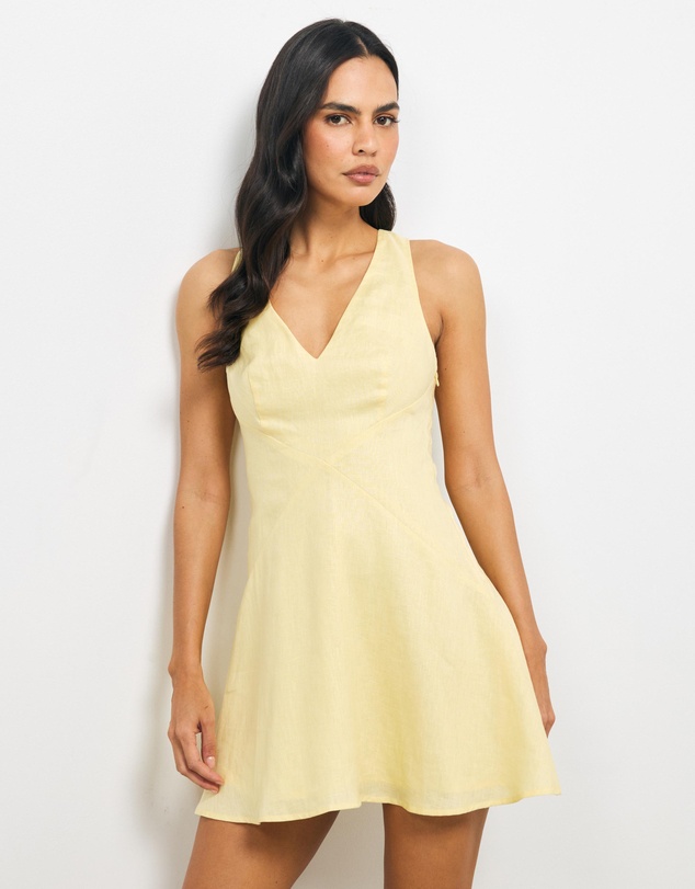 AERE - Loel Fluted Hem Linen Mini Dress