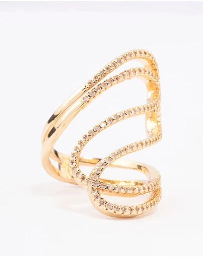 Lovisa - Gold Plated Lovely Ribbon Cubic Zirconia Cocktail Ring