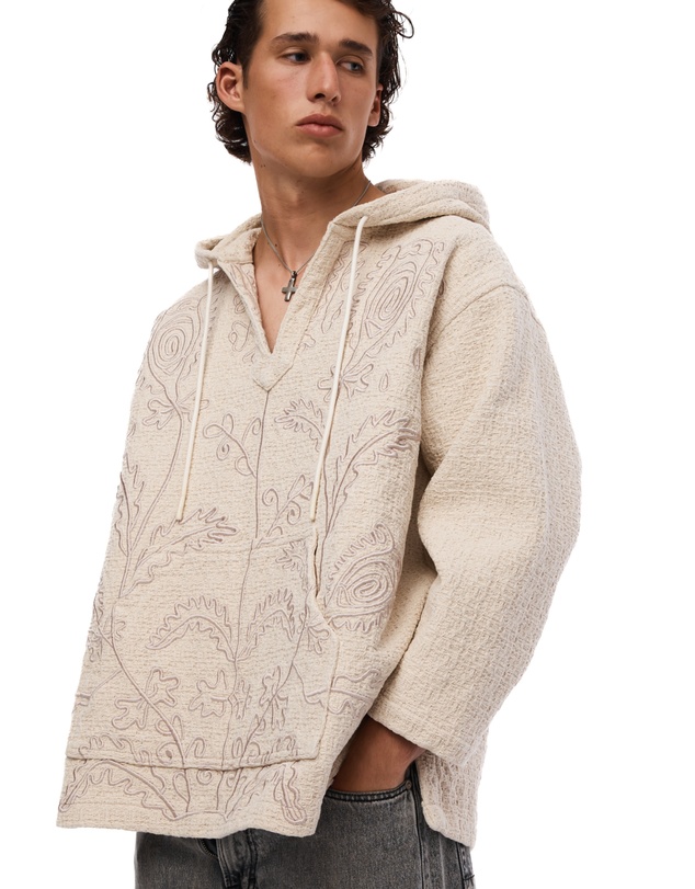 THE TALES - Textured Flower Embroidered Hooded Jacket