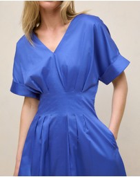 Trenery - Cotton Sateen Pleat Waist Dress in Vivid Blue