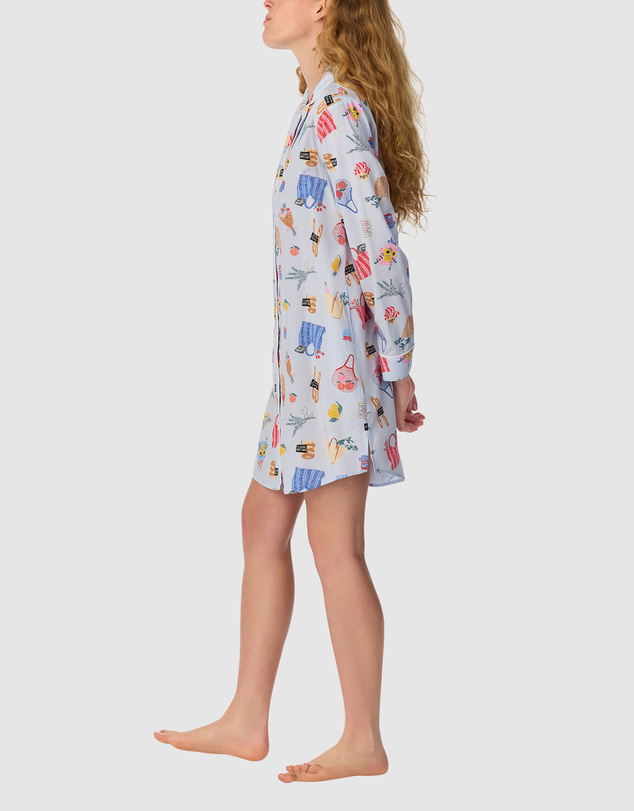Kate Spade - Cotton & Viscose Long Sleeve Button-Up Nightshirt