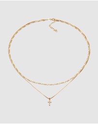 Elli Jewelry - Necklace Choker Layer Cross Filigree with Zirconia in 925 Sterling Silver Gold Plated