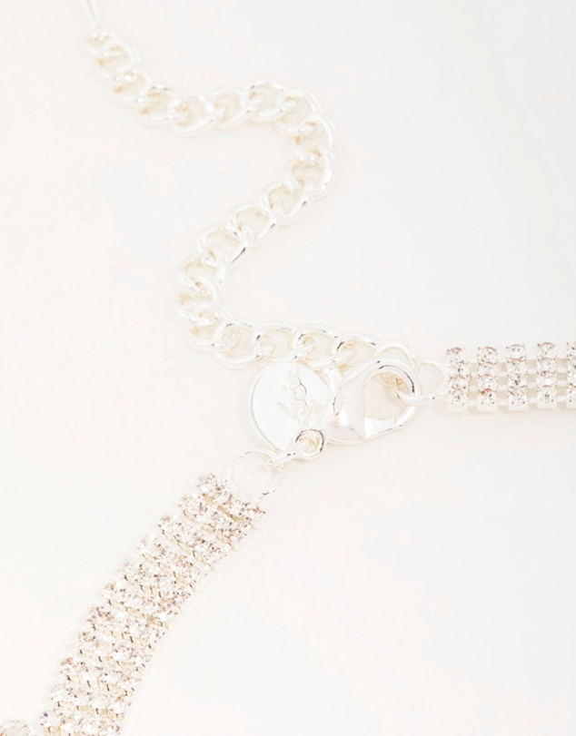 Lovisa - Silver Diamante Fan Cupchain Bib Necklace