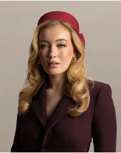 Morgan & Taylor - Tara Racewear Pillbox Hat in Burgundy Red