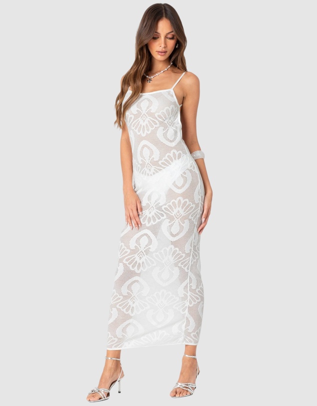 EDIKTED - Embroidered Backless Sheer Knit Maxi Dress