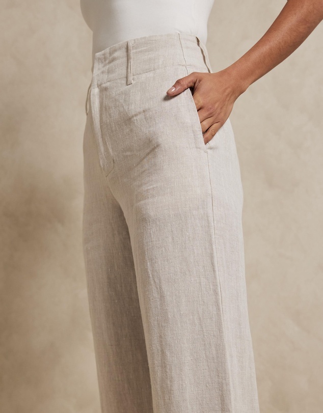 AERE - Linen Wide Leg Pants With Deep Waist Band
