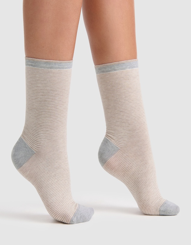 Levante - 3 Pack Lina Fine Stripe Crew Sock