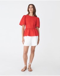 Forcast - Jade Linen Peplum Top