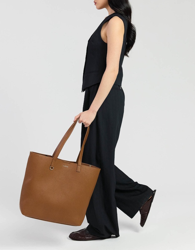 SABEN - Carter Leather Tote Tan + Tan Chain Print