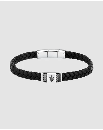 Maserati - Maserati Men's Gun Metal Leather Bracelet