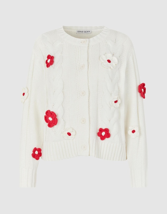 Stine Goya - Cotton Wool Yarn Crewneck Cable Cardigan